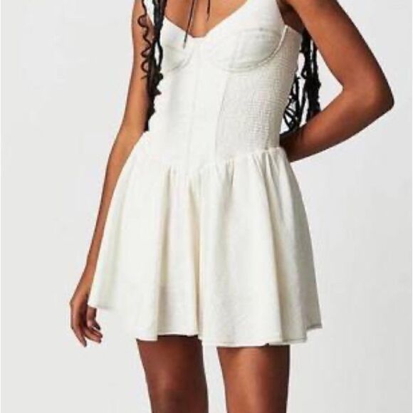 New Anthropologie Free People Delilah Cream Romper Dress Sz L - Picture 2 of 8